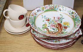 A pair of Moorcroft tea cups and saucers, with floral mons decoration and a Copeland Spode eight