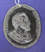 A 19th century Italian bronze plaque of St Peter, inscribed 'Fancte.Petre.Ora.Pro.Nobis', 19 x