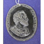 A 19th century Italian bronze plaque of St Peter, inscribed 'Fancte.Petre.Ora.Pro.Nobis', 19 x