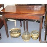 A George III mahogany folding top tea table, with chamfered legs, W.95cm D.45cm H.74cm Condition: Of