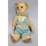 An Omega bear c.1950's, 16in., rexine pads, general hair loss
