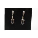 A pair of Victorian style 18k and 925, cabochon garnet and rose cut diamond set drop earrings, 31mm,