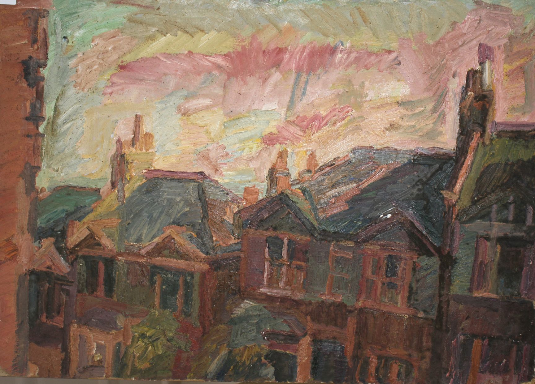Manner of Ronald Ossory Dunlop, oil on board, Study of rooftops, 59 x 81cm, unframed Condition: