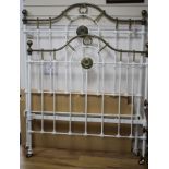 An Edwardian white painted iron and brass bedstead, W.121cm H. headboard 160cm footboard 128cm, L.