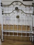 An Edwardian white painted iron and brass bedstead, W.121cm H. headboard 160cm footboard 128cm, L.