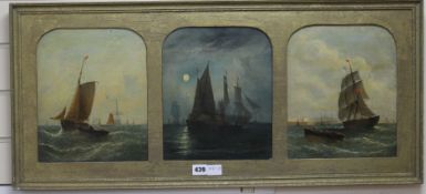 William Adolphus Knell (1801-1875) set of three oils on canvas board, Fishing boats at sea by day