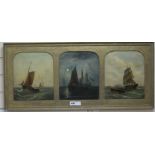 William Adolphus Knell (1801-1875) set of three oils on canvas board, Fishing boats at sea by day