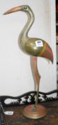 A Benares enamelled brass model of a wading bird, height 62cm Condition: Light wear from polishing