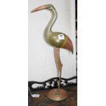 A Benares enamelled brass model of a wading bird, height 62cm Condition: Light wear from polishing
