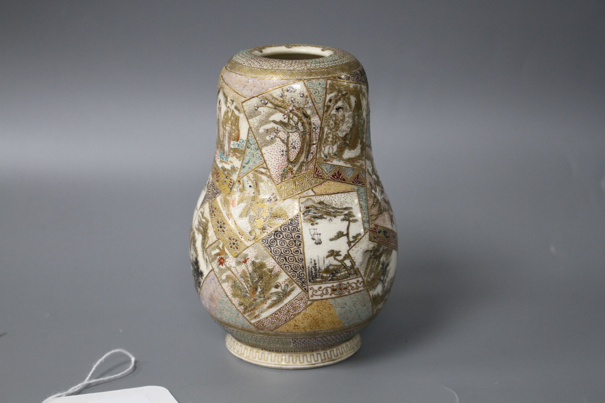 A Satsuma gourd shaped vase, decorated with panels of figures, flowers and landscapes, height 12cm - Image 3 of 6