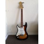 A left handed Squier Strat Affinity Series electric guitar Condition: Electrics all working, crackle