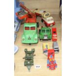A group of assorted tinplate and diecast toys Condition:- Corgi Magic Roundabout locomotive, minor