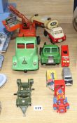 A group of assorted tinplate and diecast toys Condition:- Corgi Magic Roundabout locomotive, minor