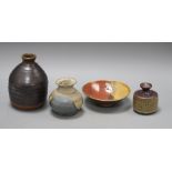 Three assorted Studio pottery vases and a bowl, possibly Japanese largest 14cm Condition: All in