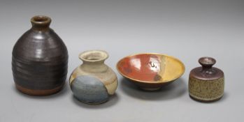 Three assorted Studio pottery vases and a bowl, possibly Japanese largest 14cm Condition: All in