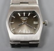 A gentleman's modern stainless steel Rotary manual wind? wrist watch, winder detached. Condition: