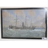 Fred Walker, gouache and watercolour, S.S. Bengal off Gibraltar, signed, 36 x 57cm Condition: Ground
