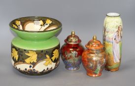 Two Wiltonware lustre glazed ginger jars and cover, a Royal Doulton Ophelia vase and a Doulton