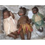 An AM 351 black baby, jointed body, 8in., a Heubach black doll, 9in., paint loss on neck and a