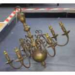 A 17th century style Dutch design brass six branch chandelier, drop 58cm, diameter 62cm Condition: A