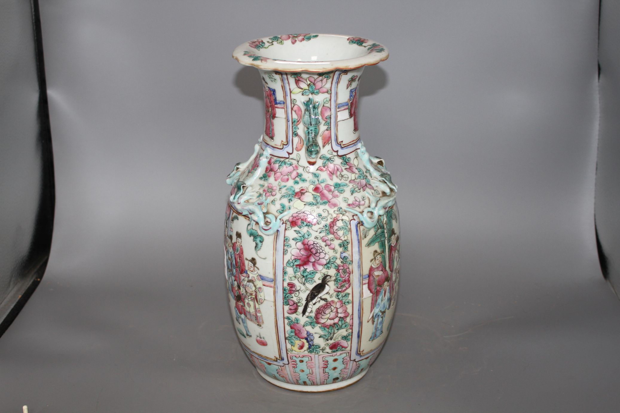 A 19th Chinese famille rose vase, decorated with panels of noblemen and attendants, height 35cm - Image 2 of 6