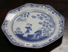 An 18th century Chinese export blue and white octagonal dish, 33cm Condition: Firing marks and