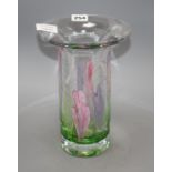 A Caithness glass vase, decorated with stylised crocuses, height 25cm, with original box
