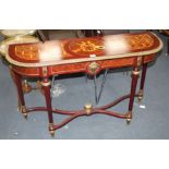 A Meuble Francais marquetry console table, W.130cm D.39cm H.80cm Condition: In very good clean