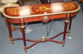 A Meuble Francais marquetry console table, W.130cm D.39cm H.80cm Condition: In very good clean