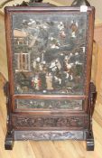 A late 19th / early 20th century Chinese hardstone table screen, applied with carved hardstone,