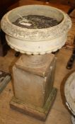 An early 20th century terracotta garden urn on square pedestal, H.96cm Diam.48cm Condition: