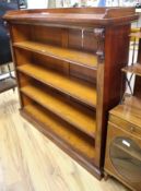 A Victorian mahogany open bookcase, W.140cm D.36cm H.134cm Condition: The top has minor scratching
