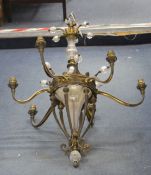 A 19th century style glass and brass six branch chandelier, drop 76cm diameter 60cm Condition: