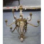 A 19th century style glass and brass six branch chandelier, drop 76cm diameter 60cm Condition: