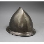 An Italian infantry helmet cabaset c.1580, polished steel raised from a single plate, medial ridge