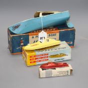 A boxed Jetex plastic fuel propelled model boat, a Jetcraft tinplate burner propelled model power