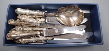 Twelve 20th century Birks sterling handled knives and a cheese knife and server and three other
