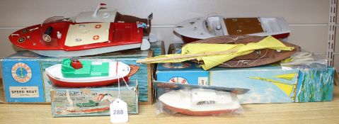 Six Scalex plastic model boats, comprising: Swift II racing yacht, complete with figure and