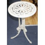 A Coalbrookdale style cast iron and aluminium circular tripod table, Diam.42cm H.68cm Condition: Has