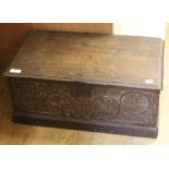 A 17th century and later oak bible box, W.73cm D.40cm H.30cm Condition: The top has a horizontal