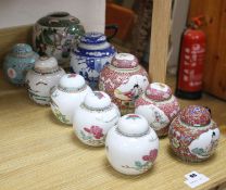 Ten assorted Chinese ginger jars Condition:- a set of three with Made in China mark, a little