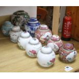 Ten assorted Chinese ginger jars Condition:- a set of three with Made in China mark, a little