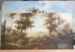 Ernest Mugin, three oils on panel, Rustic landscapes, signed, 40 x 60cm, pair 30 x 40cm Condition: