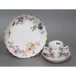 A rare Chinese export famille rose chocolate cup, trembleuse saucer and matching dish, Qianlong