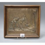 An early 20th century bronze plaque, cast in relief with Punchinello and signed Stella, 26 x 29cm,