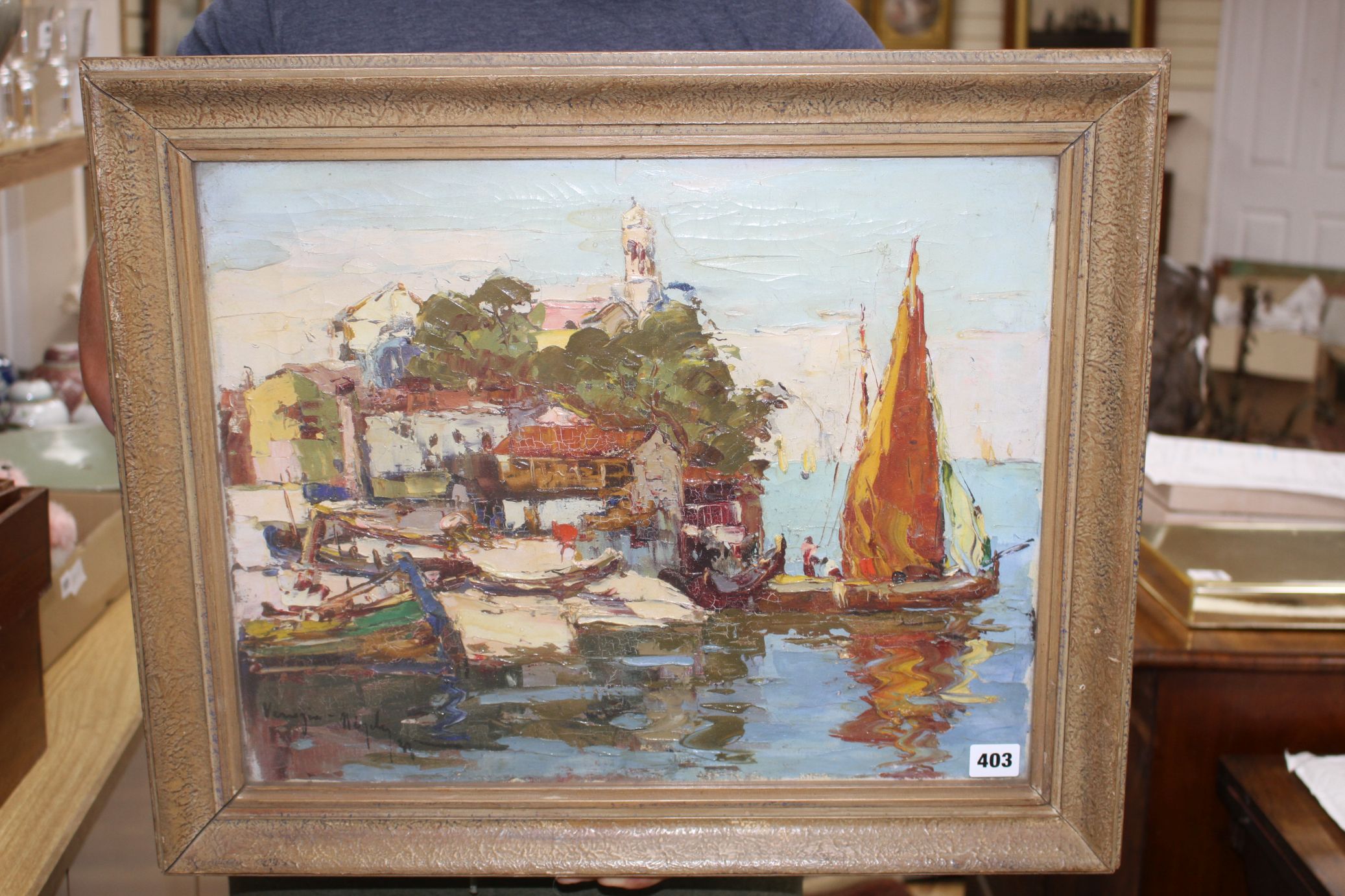 Italian School, oil on canvas, Fishing boats along the coast, indistinctly signed and dated, 40 x - Image 3 of 7