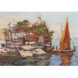Italian School, oil on canvas, Fishing boats along the coast, indistinctly signed and dated, 40 x