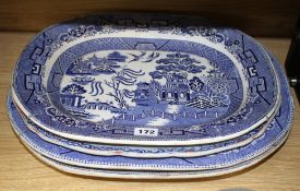 Four Victorian meat plates Condition:- Ironstone china, pattern 5/799, decorated with pagodas, 43cm,