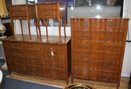 A walnut twelve drawer chest, a matching six drawer chest and pair of bedside tables Condition:-