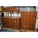 A walnut twelve drawer chest, a matching six drawer chest and pair of bedside tables Condition:-